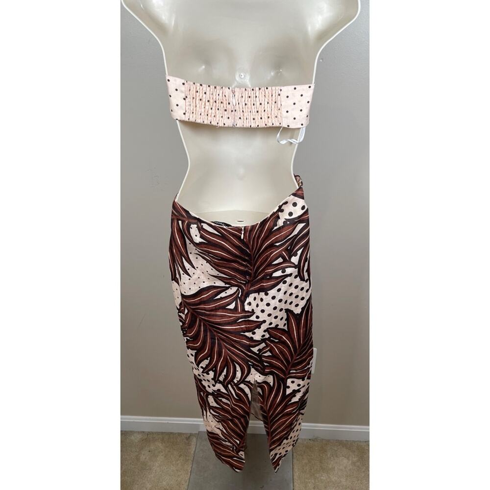 RETROFETE Kiara Strapless Linen Cutout Polkadot Leaves Midi Dress Size XS - Picture 7 of 9
